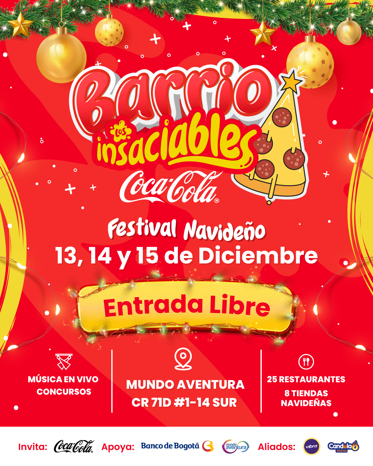 Este 13, 14 y 15 de diciembre en el parqueadero de Mundo Aventura junto a @CocaColaCol vamos a comer sabroso lo mejor de la gastronomía de barrio.